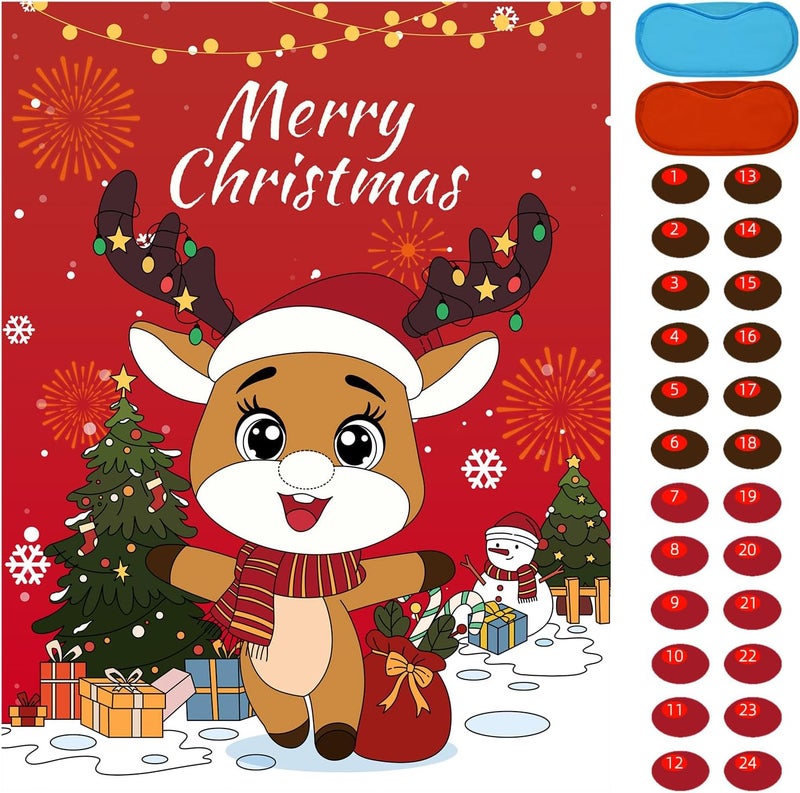 EMPOF Store Christmas Games - Pin The Nose on The Reindeer Games for Families Party, Cute Indoor Christmas Home Decor Party Decorations, Xmas Activities Presents Holiday Decor, Red - Image 1